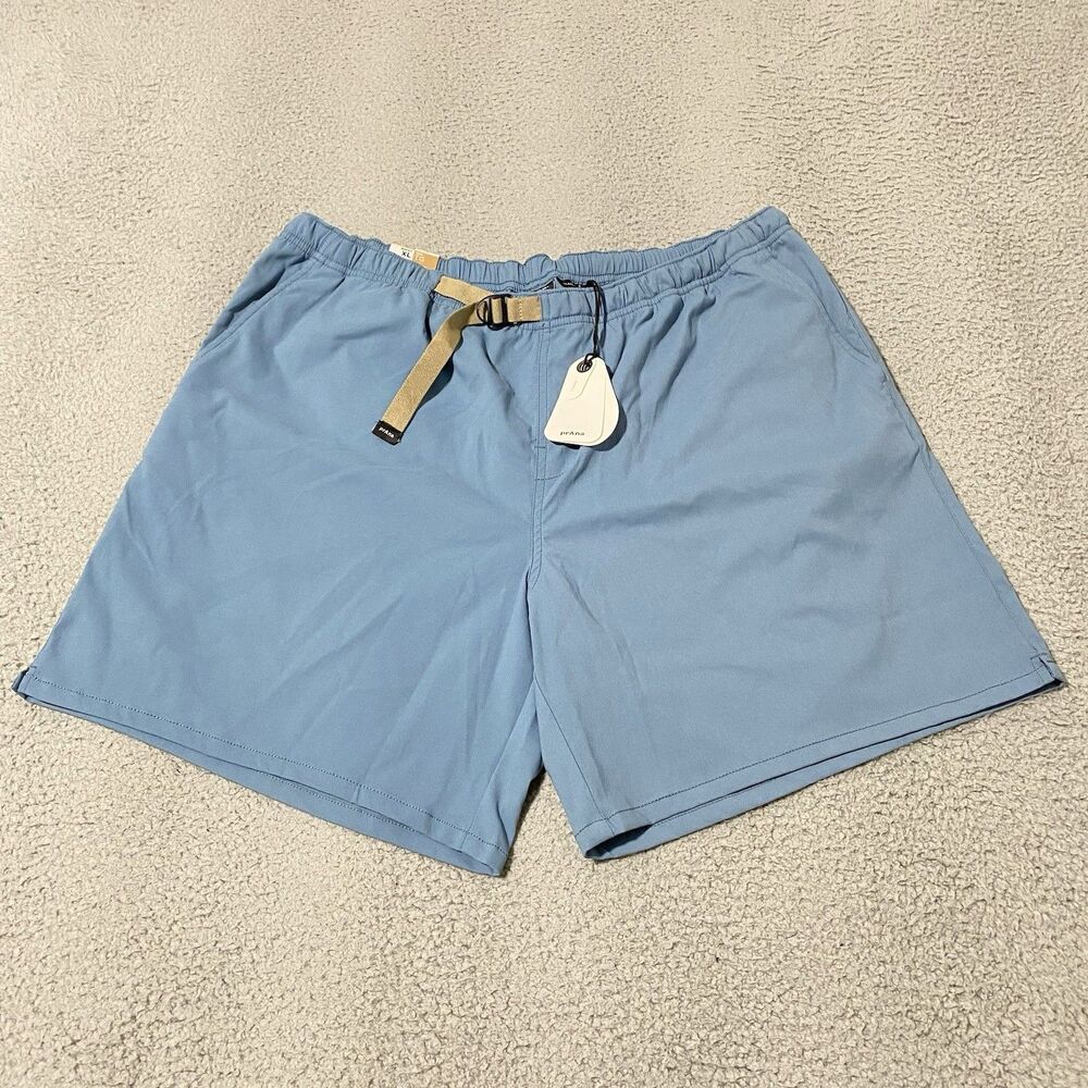 Prana Stretch Zion Pull On Shorts Mens XL Blue Relaxed Fit Belted Gorpcore NEW